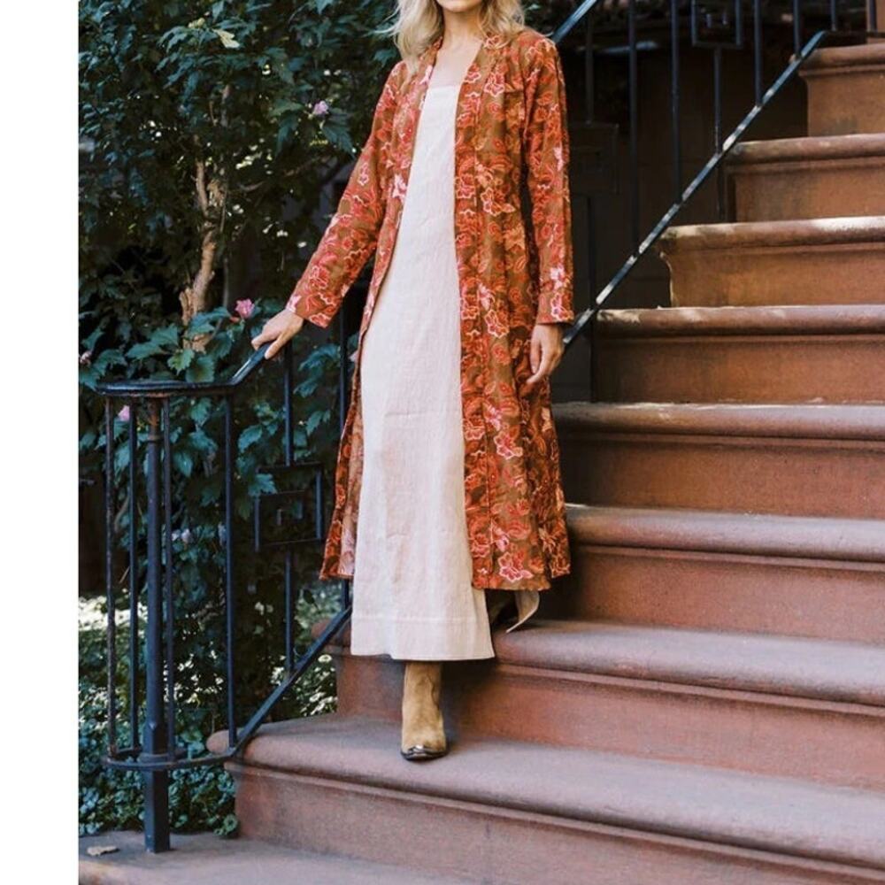 Rose Floral Belted Lightweight Western Duster Jacket